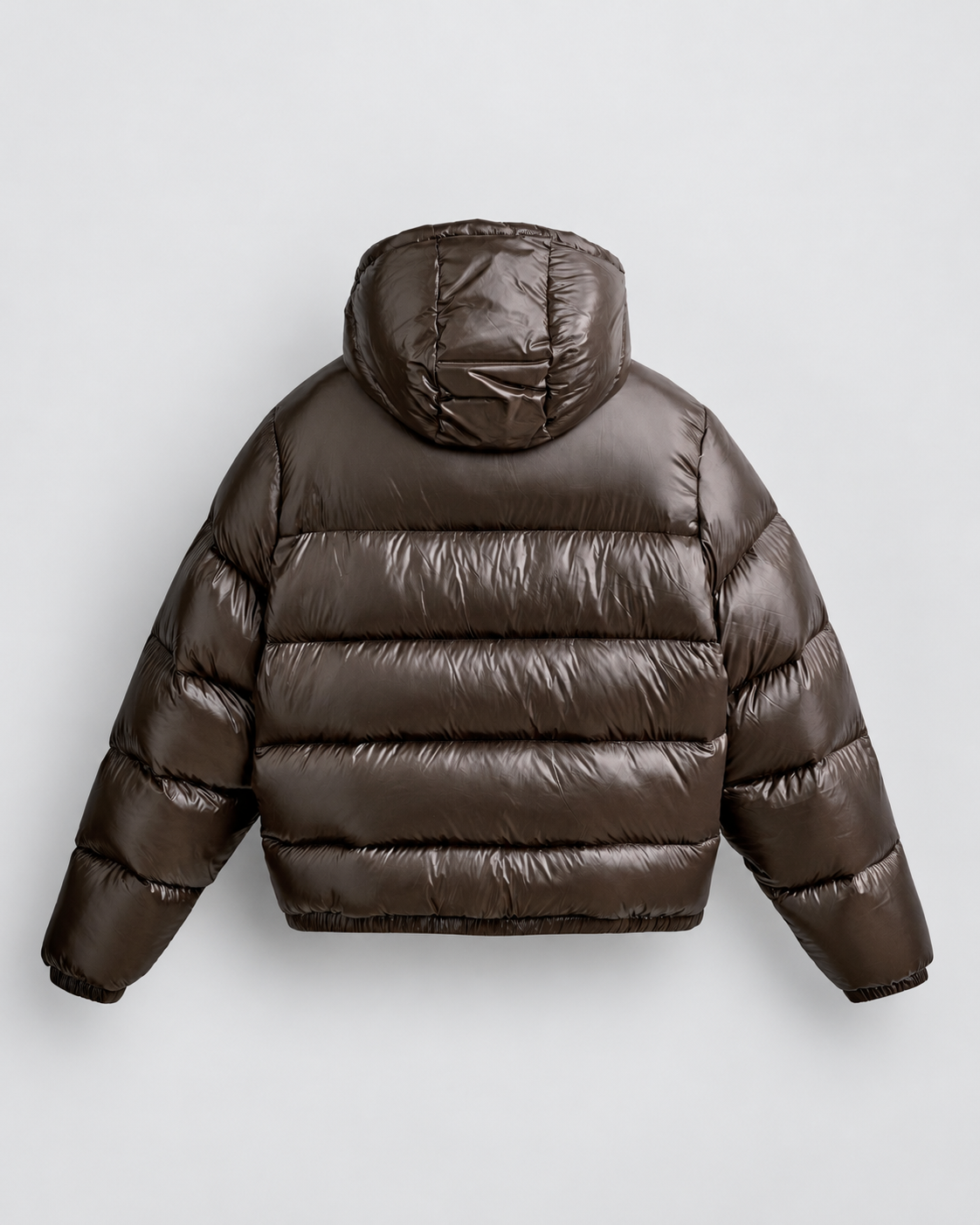 PADDED SHINY PUFFER COAT - BROWN