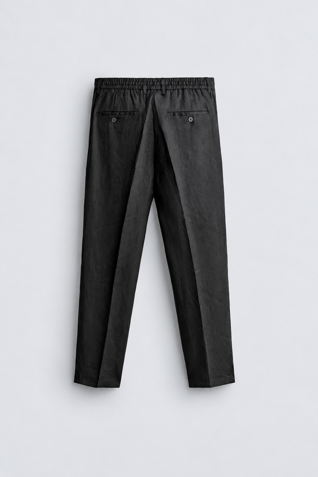 REGULAR FIT 100% LINEN TROUSERS - BLACK