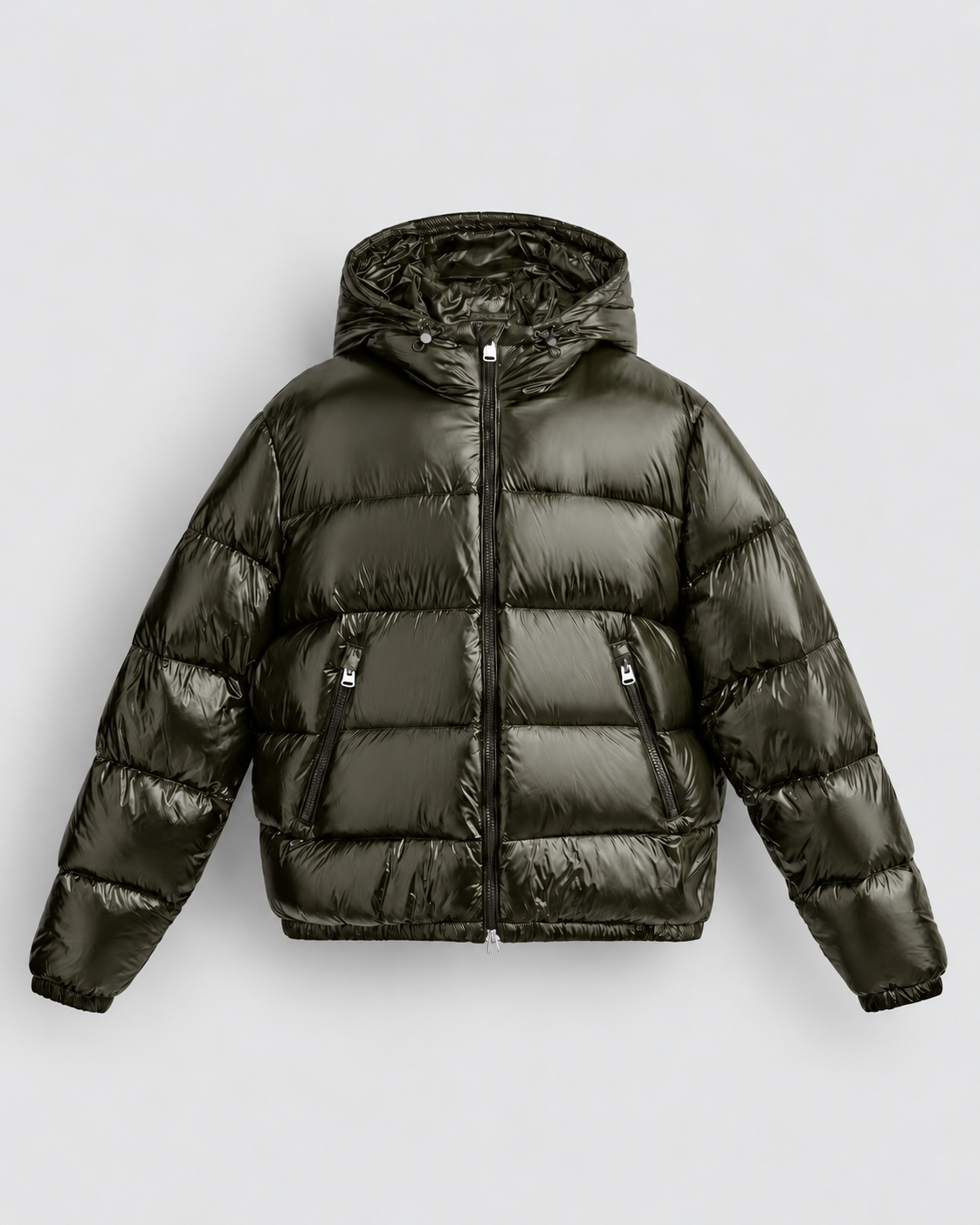 PADDED SHINY PUFFER COAT - KHAKI