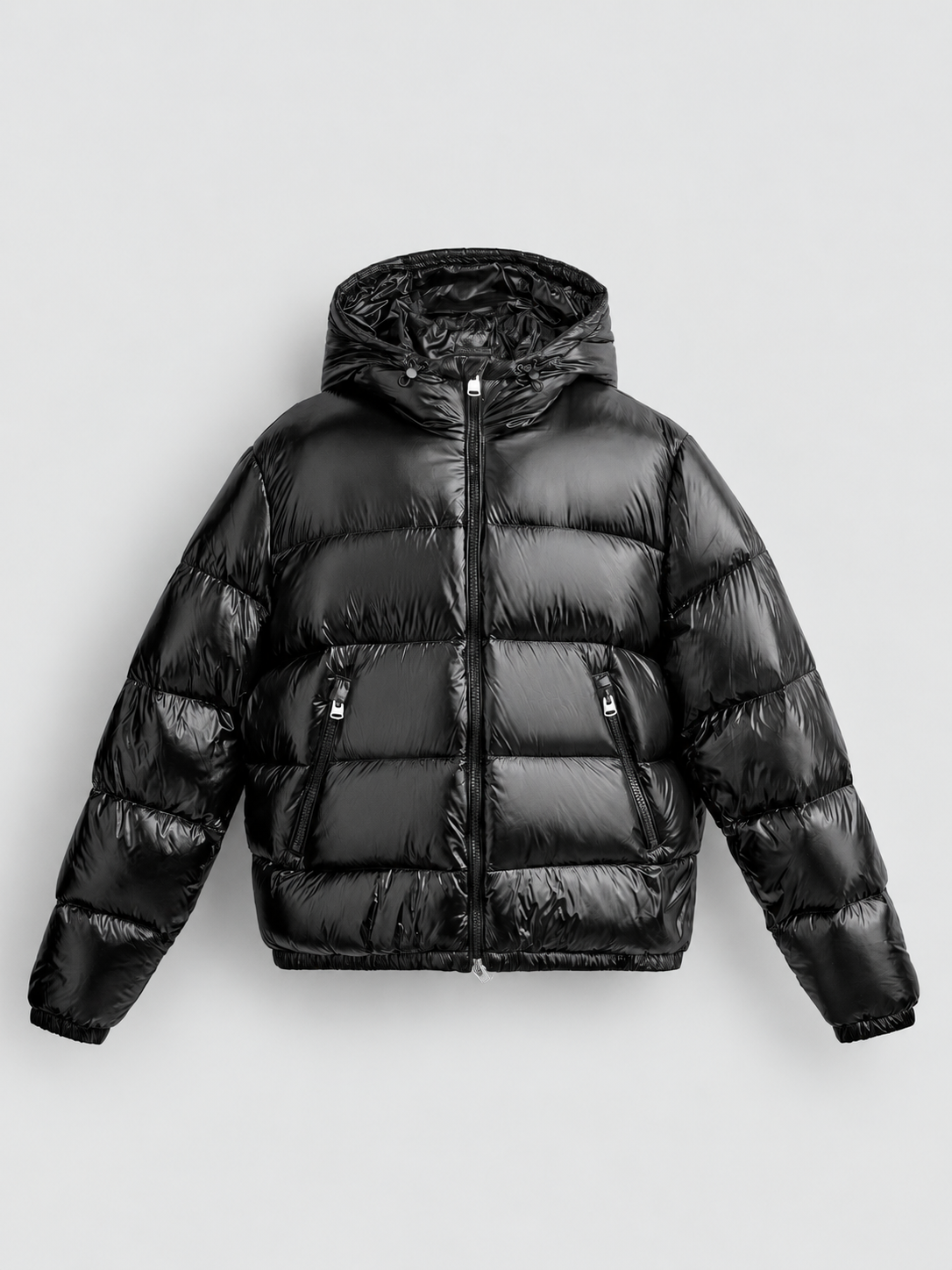 PADDED SHINY PUFFER COAT - BLACK