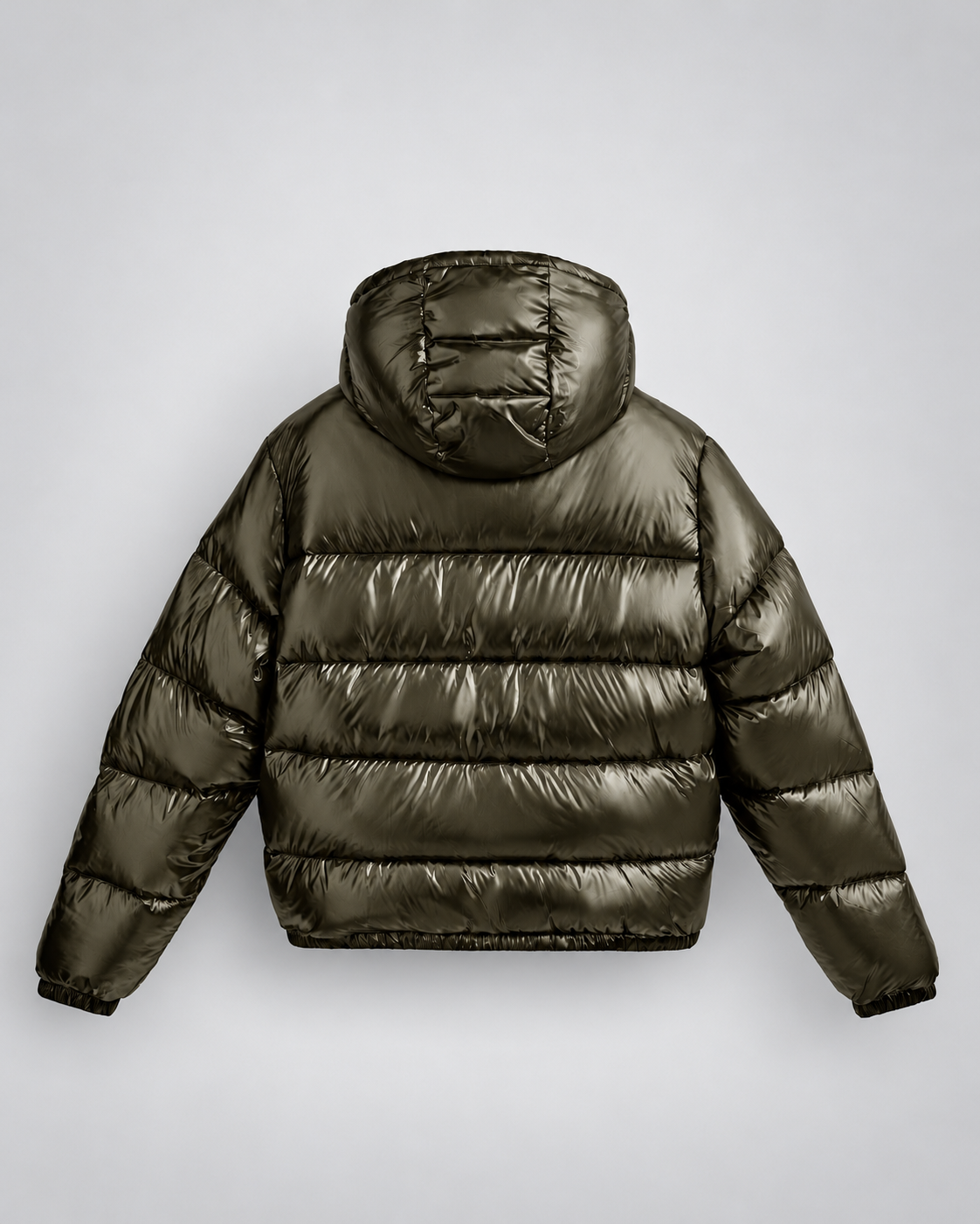 PADDED SHINY PUFFER COAT - KHAKI