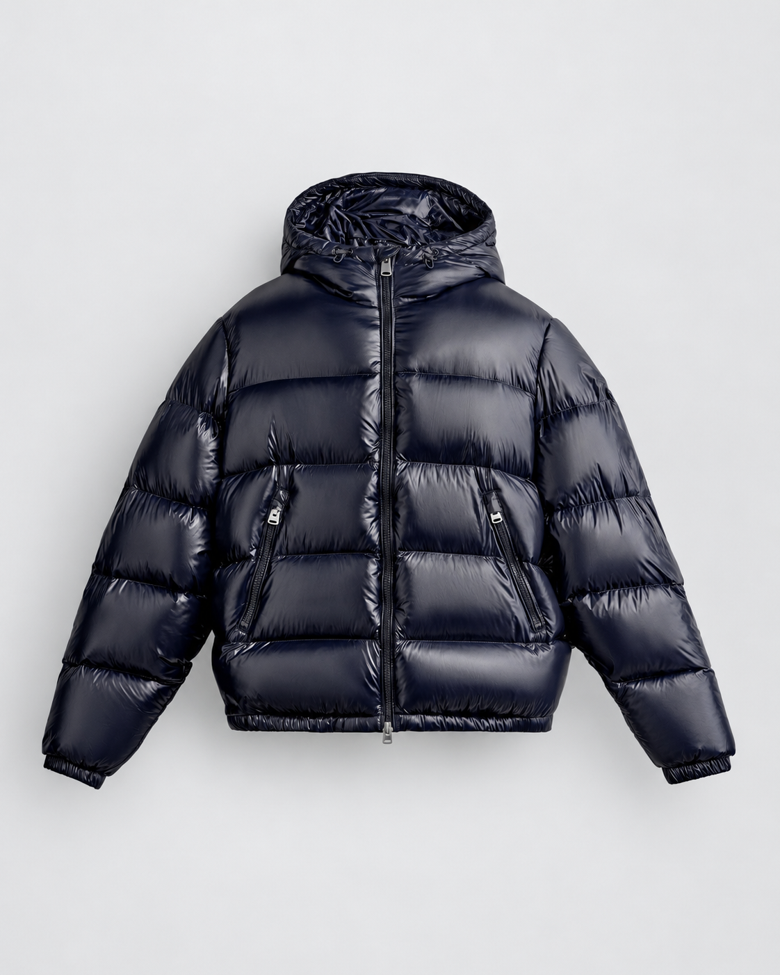 PADDED SHINY PUFFER COAT - NAVY