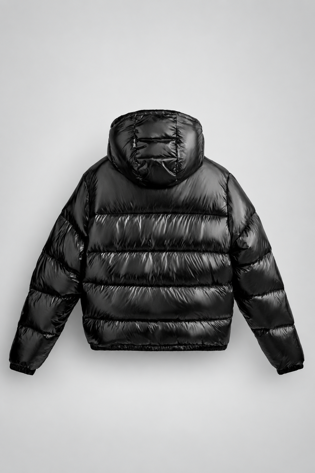 PADDED SHINY PUFFER COAT - BLACK