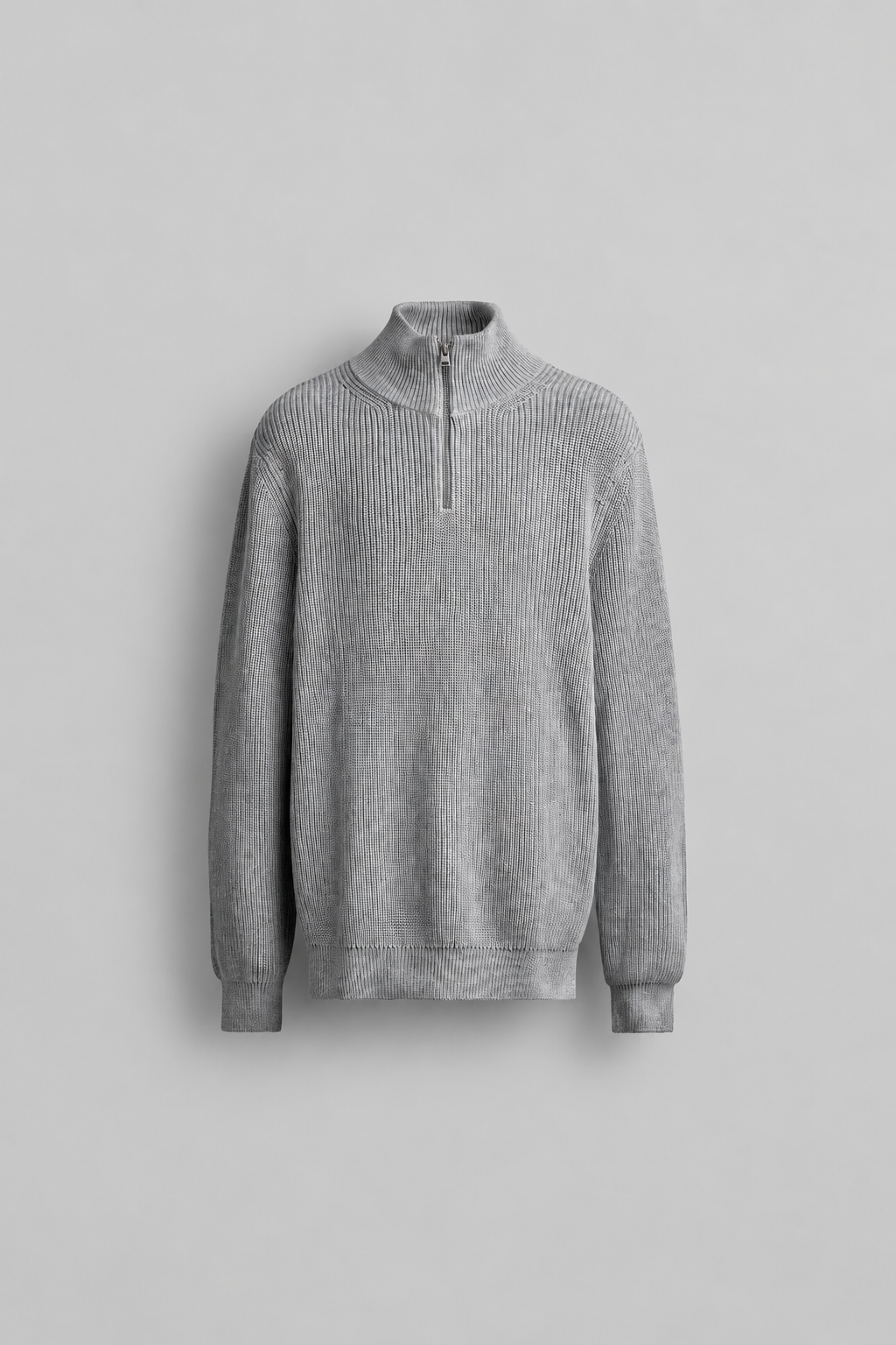 COTTON KNIT HALF ZIP JUMPER - GREY