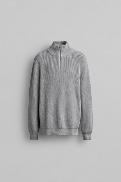 COTTON KNIT HALF ZIP JUMPER - GREY