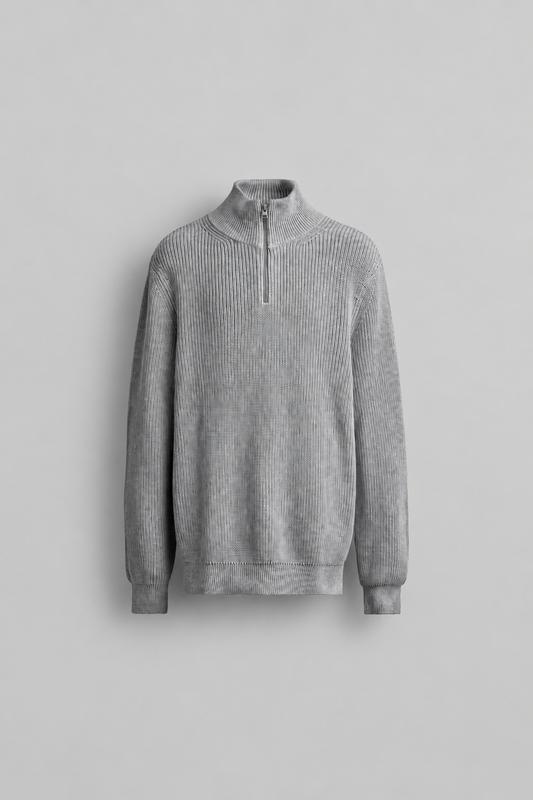 COTTON KNIT HALF ZIP JUMPER - GREY