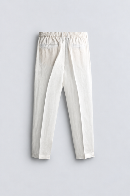 REGULAR FIT 100% LINEN TROUSERS - WHITE