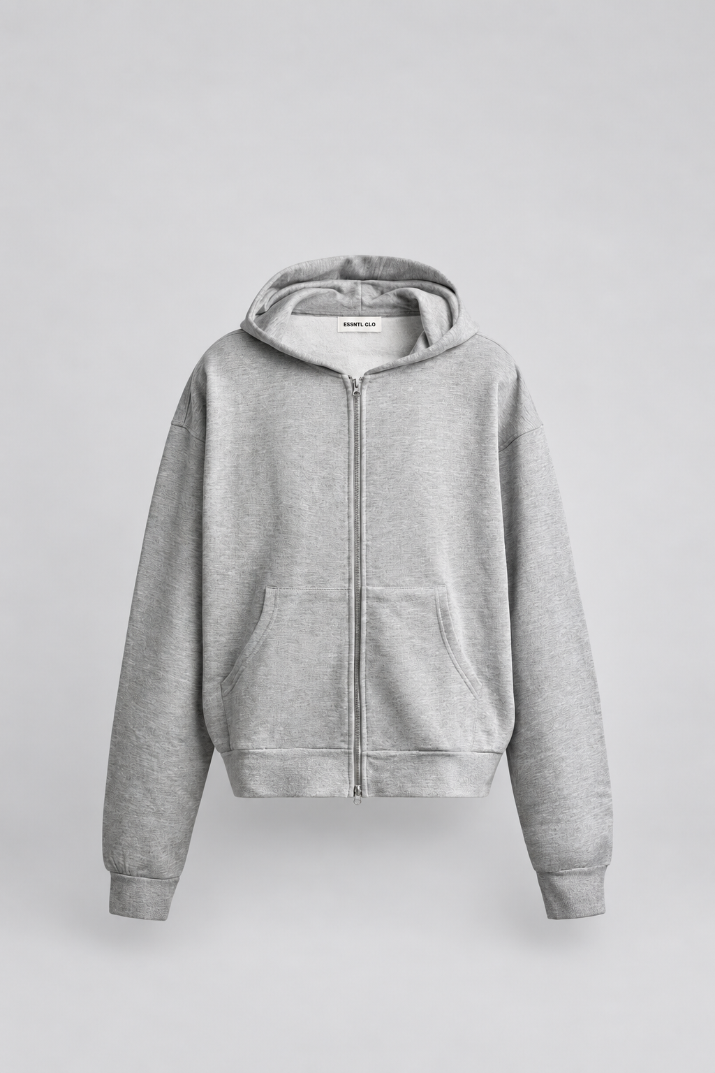 BOX FIT ZIP UP HOODIE - GREY MARL