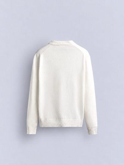 KNIT LONG SLEEVE POLO - OFF WHITE