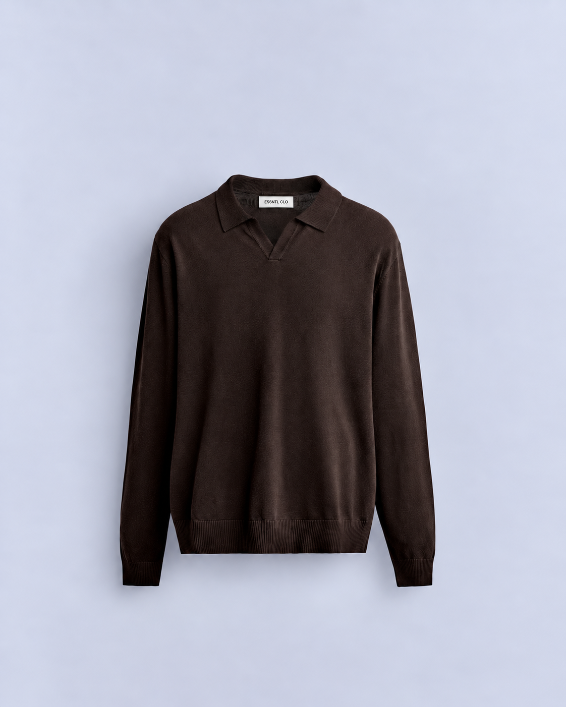 KNIT LONG SLEEVE POLO - BROWN