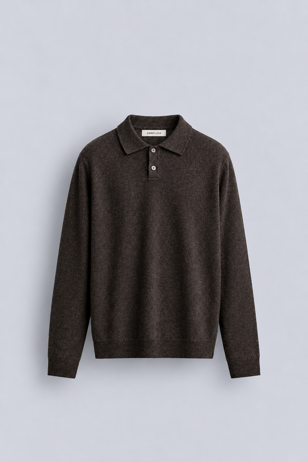 WOOL LONG SLEEVE POLO - BROWN