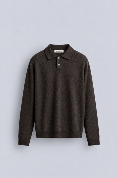 WOOL LONG SLEEVE POLO - BROWN