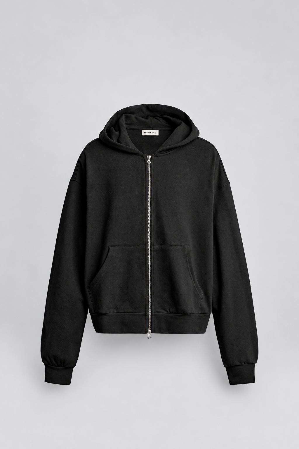 BOX FIT ZIP UP HOODIE - BLACK