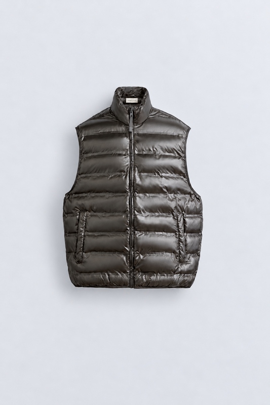 RELAXED FIT SHINY GILET - KHAKI