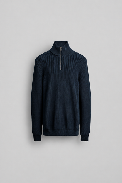 COTTON KNIT HALF ZIP JUMPER - NAVY