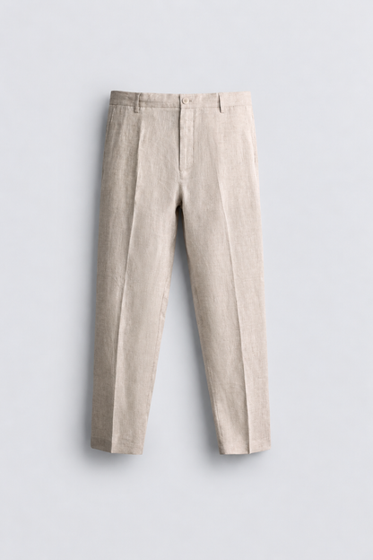 REGULAR FIT 100% LINEN TROUSERS - BEIGE