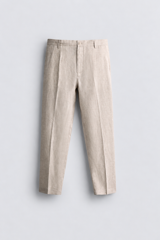 REGULAR FIT 100% LINEN TROUSERS - BEIGE