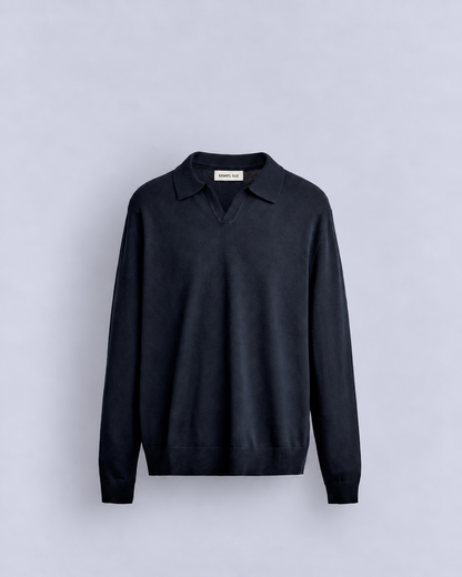 KNIT LONG SLEEVE POLO - NAVY