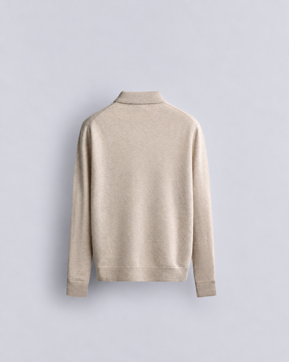 WOOL LONG SLEEVE POLO - OFF WHITE