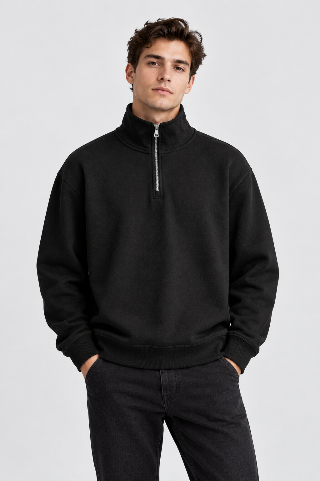BASIC HALF ZIP JUMPER - BLACK