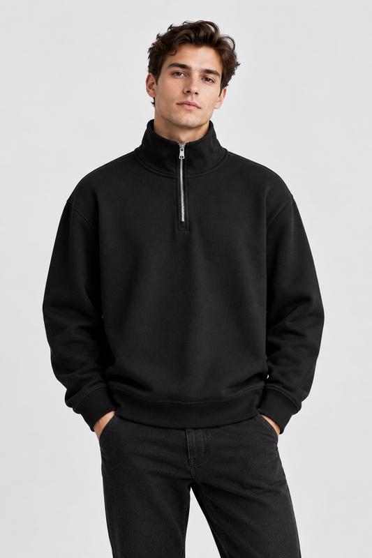 BASIC HALF ZIP JUMPER - BLACK