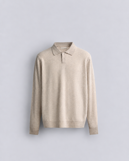 WOOL LONG SLEEVE POLO - OFF WHITE