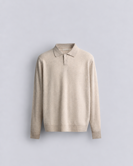 WOOL LONG SLEEVE POLO - OFF WHITE