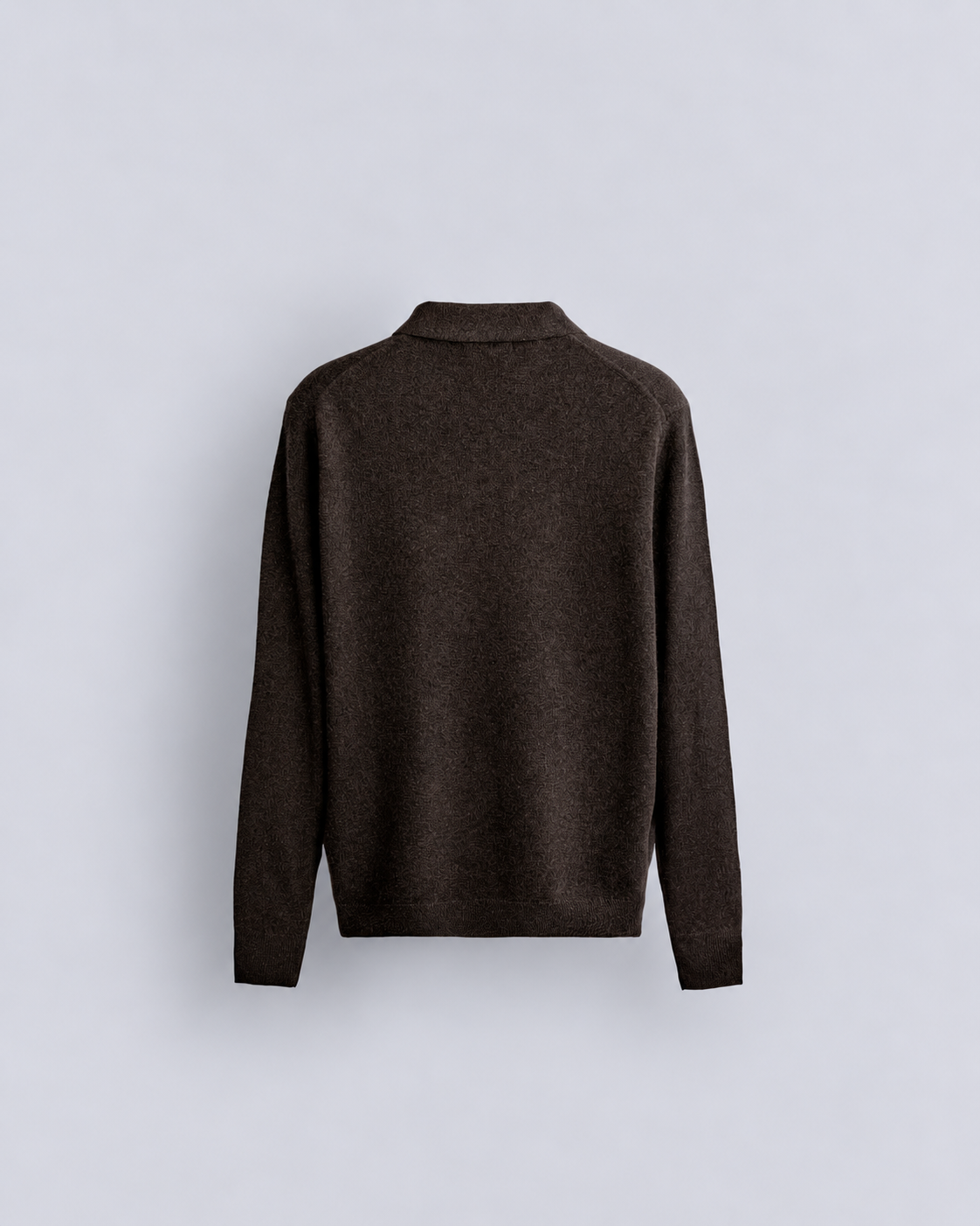 WOOL LONG SLEEVE POLO - BROWN