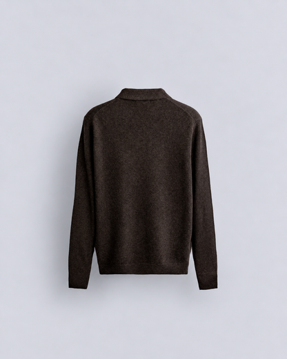 WOOL LONG SLEEVE POLO - BROWN