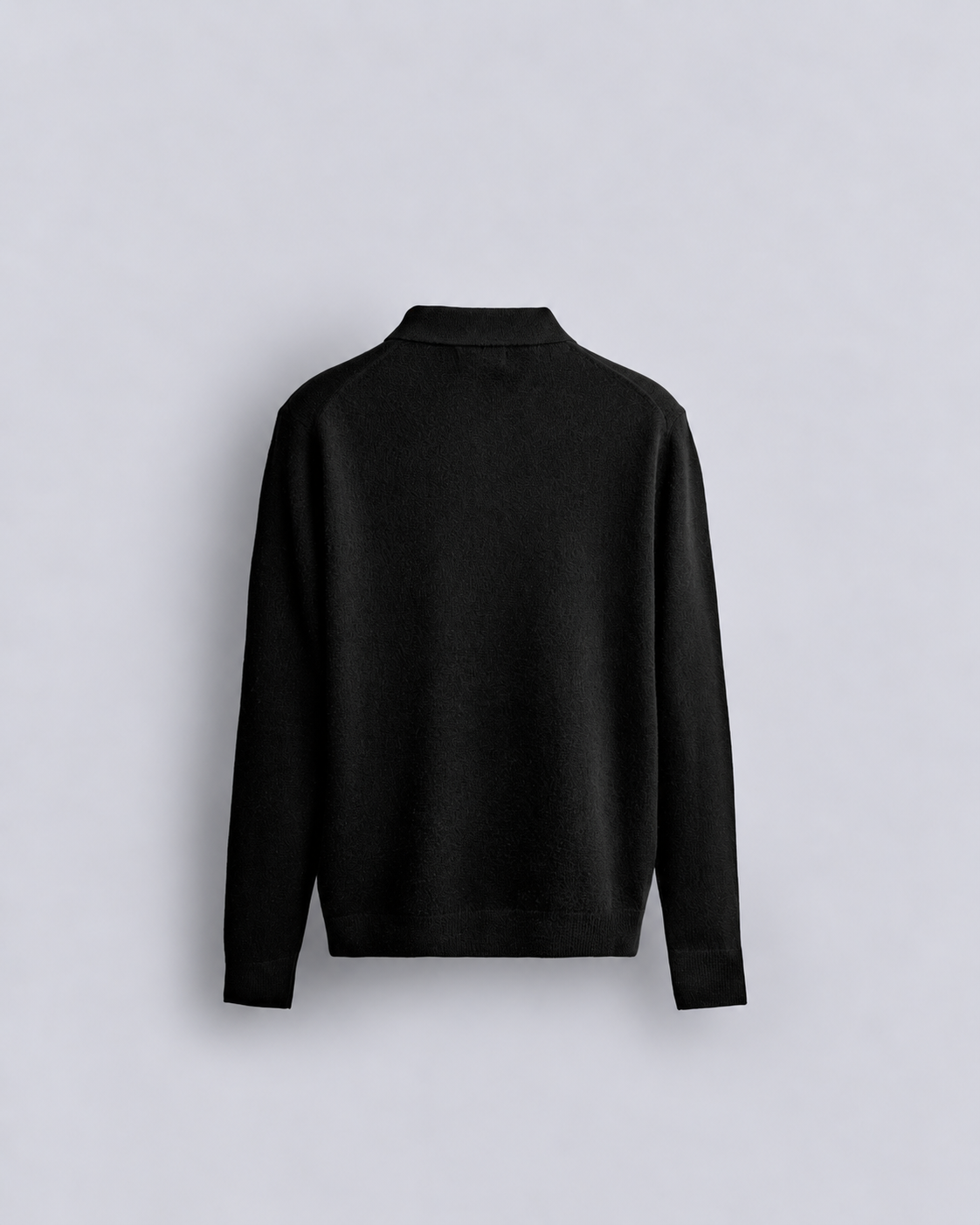 WOOL LONG SLEEVE POLO - BLACK