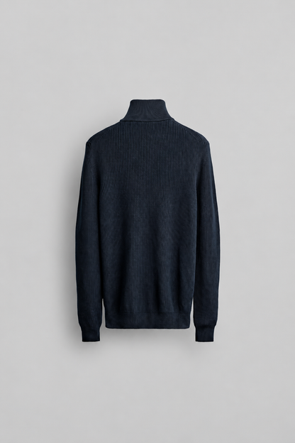 COTTON KNIT HALF ZIP JUMPER - NAVY