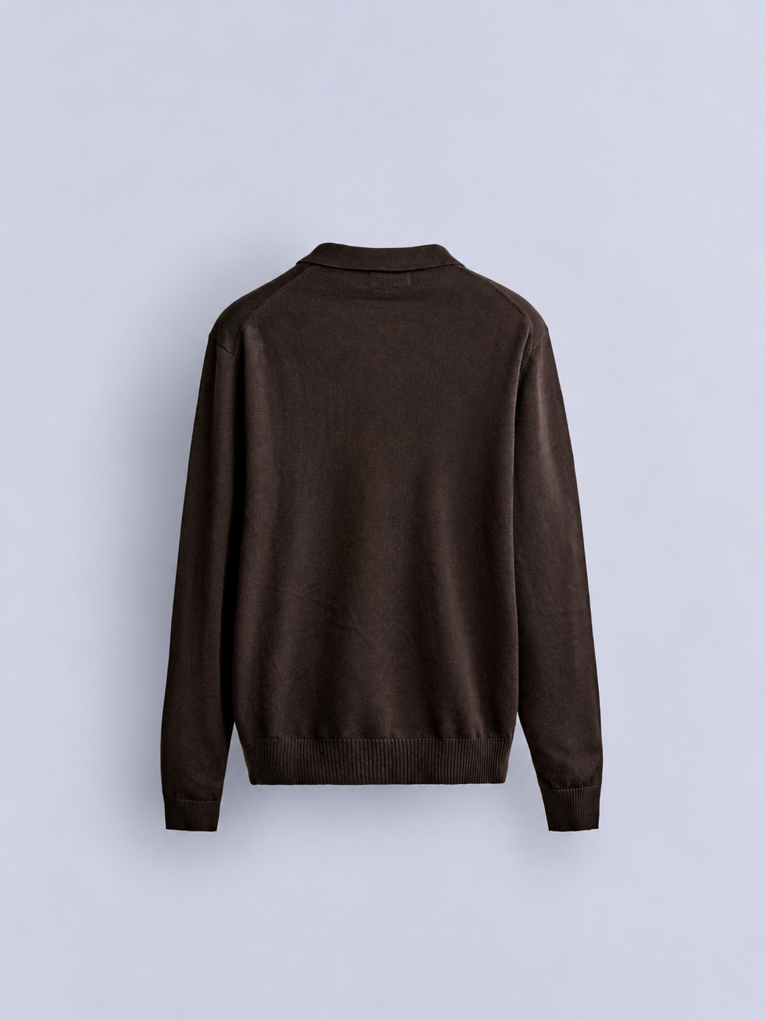 KNIT LONG SLEEVE POLO - BROWN