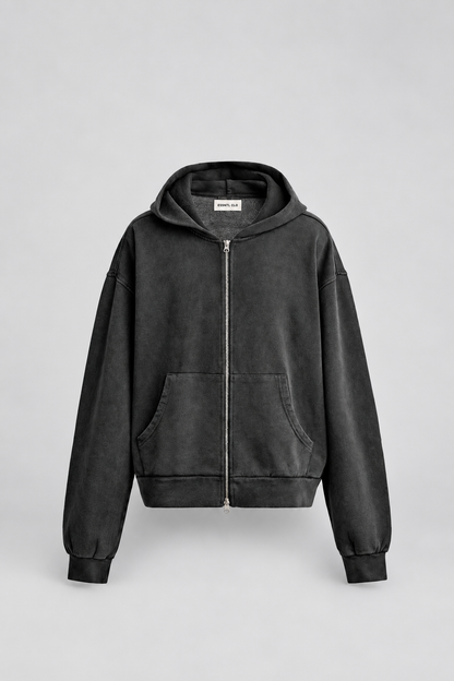 BOX FIT ZIP UP HOODIE - ACID WASH