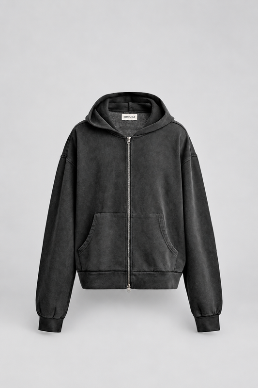 BOX FIT ZIP UP HOODIE - ACID WASH