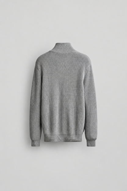 COTTON KNIT HALF ZIP JUMPER - GREY