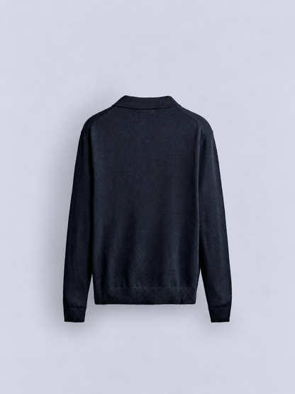 KNIT LONG SLEEVE POLO - NAVY